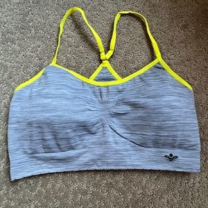 Lily of France Gray and lime green cross back sports bra with padding-Size L/XL